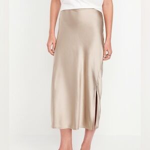 High Waisted Satin Midi Slip Skirt Mocha Taffy Old Navy